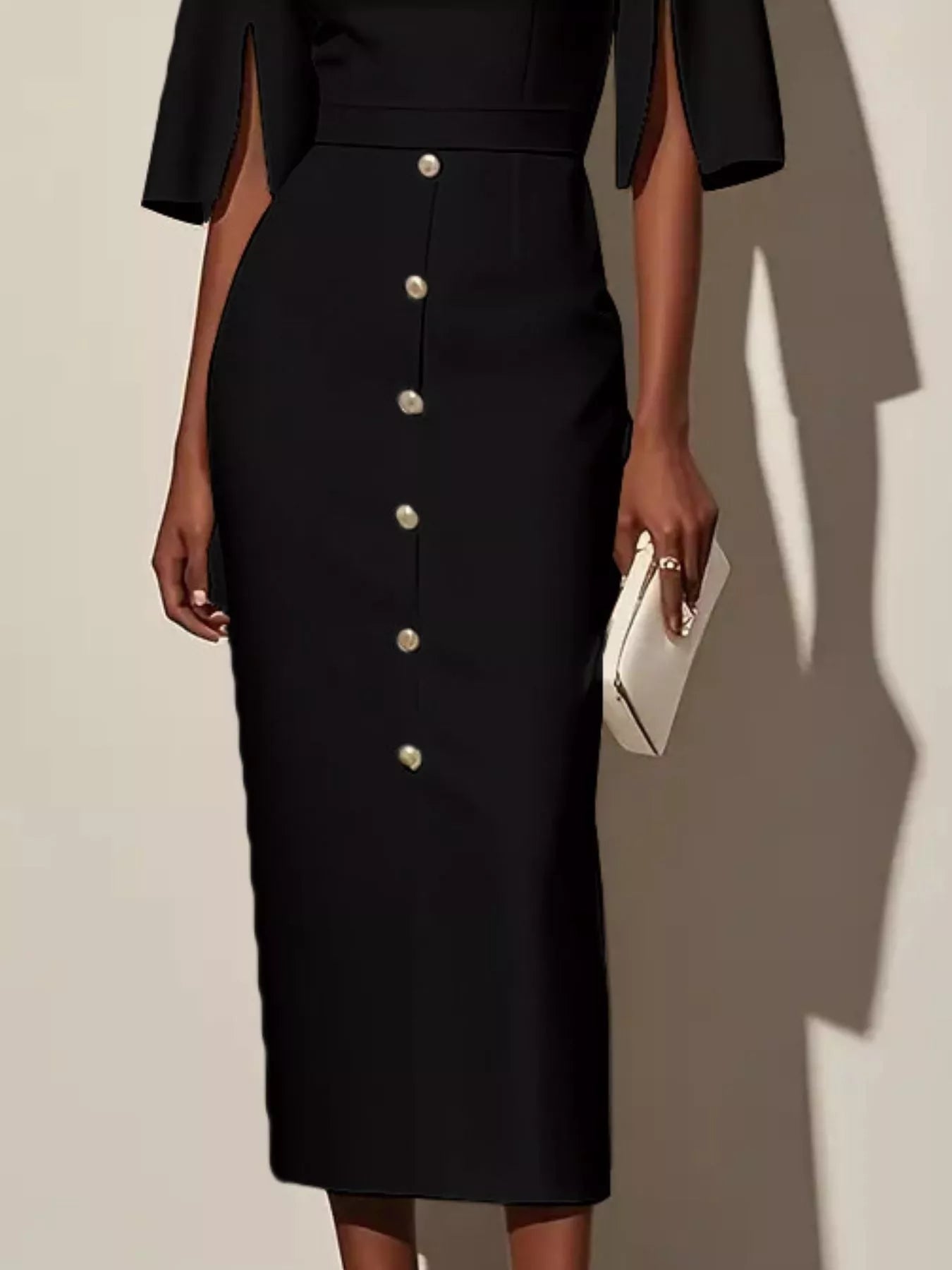 Hazel Blues® |  Slit Sleeve Midi Dress with Decorative Button