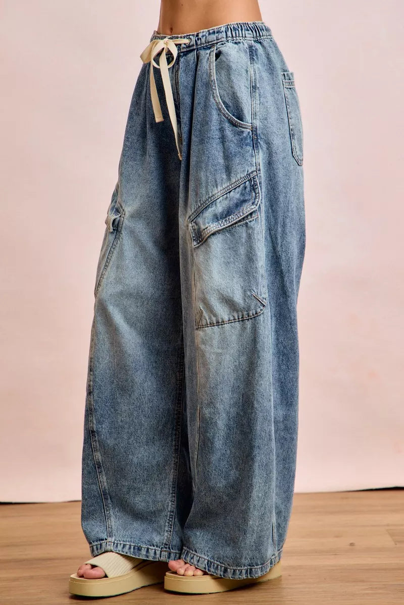 Hazel Blues® |  BiBi Baggy Barrel Jeans With Cargo Pockets
