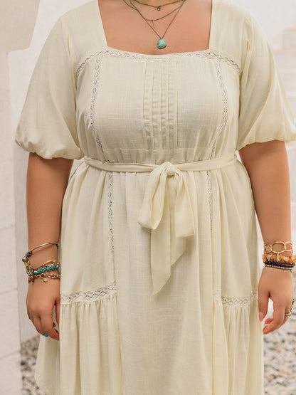 Hazel Blues® | Lace Detail Square Neck Puff Sleeve Mini Dress