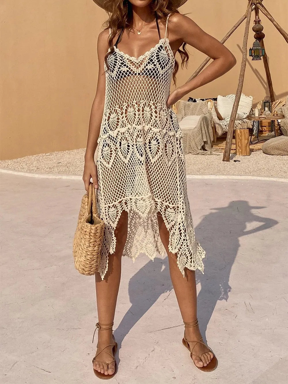 Hazel Blues® | Openwork Scoop Neck Spaghetti Strap Cover-Up Dress