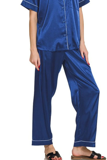 Hazel Blues® |  Zenana Satin Short Sleeve Top and Pants Pajama Set