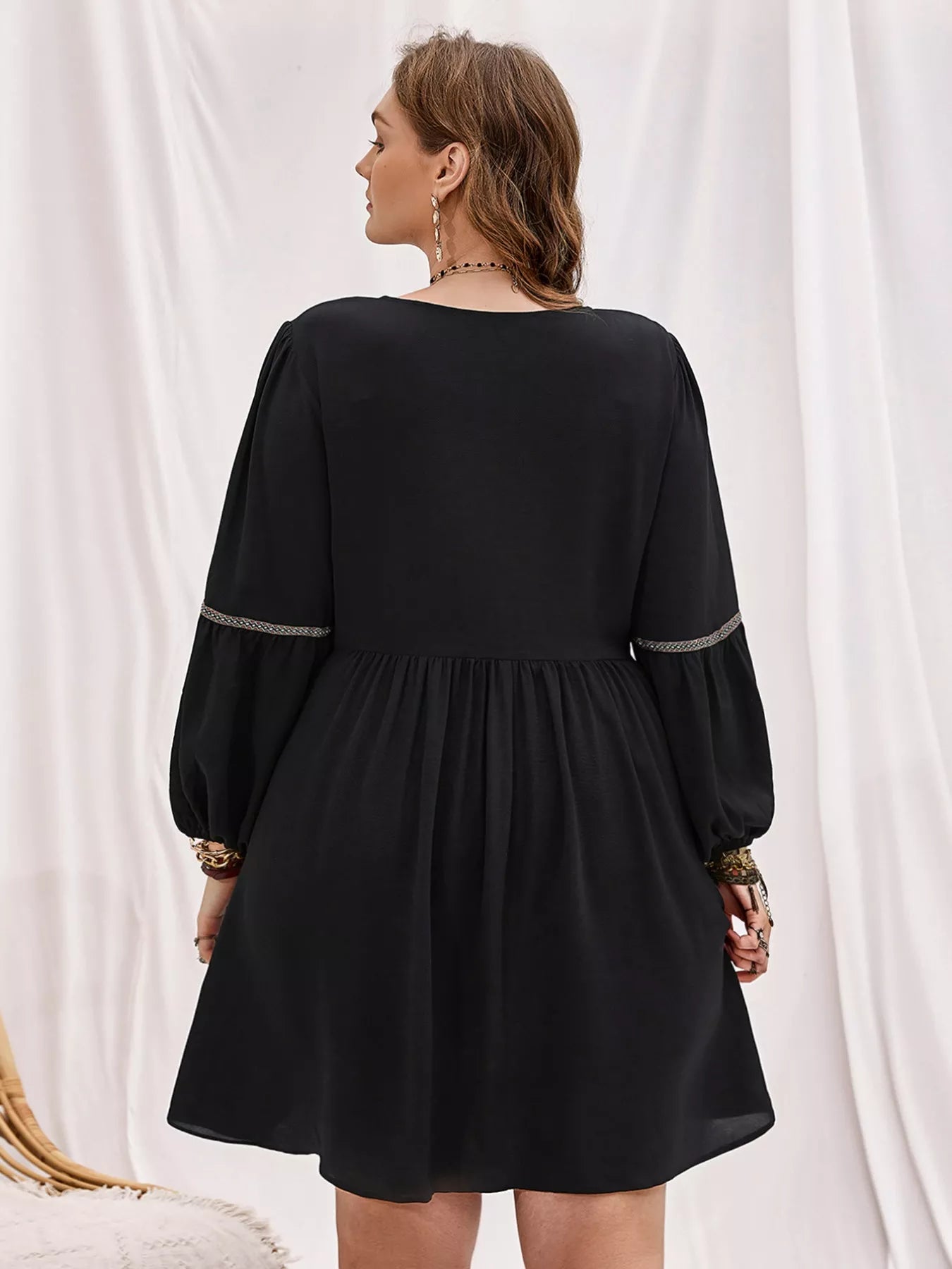 Hazel Blues® | Notched Balloon Sleeve Mini Dress
