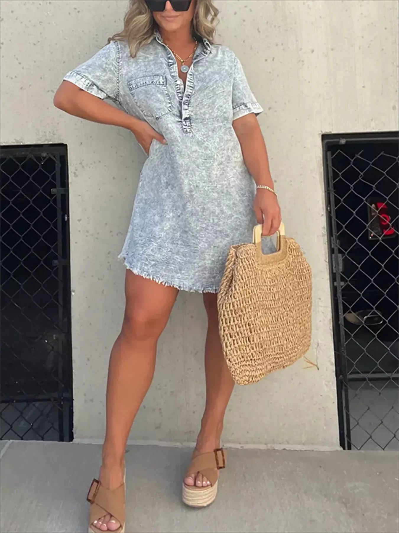 Hazel Blues® | Raw Hem Short Sleeve Dress