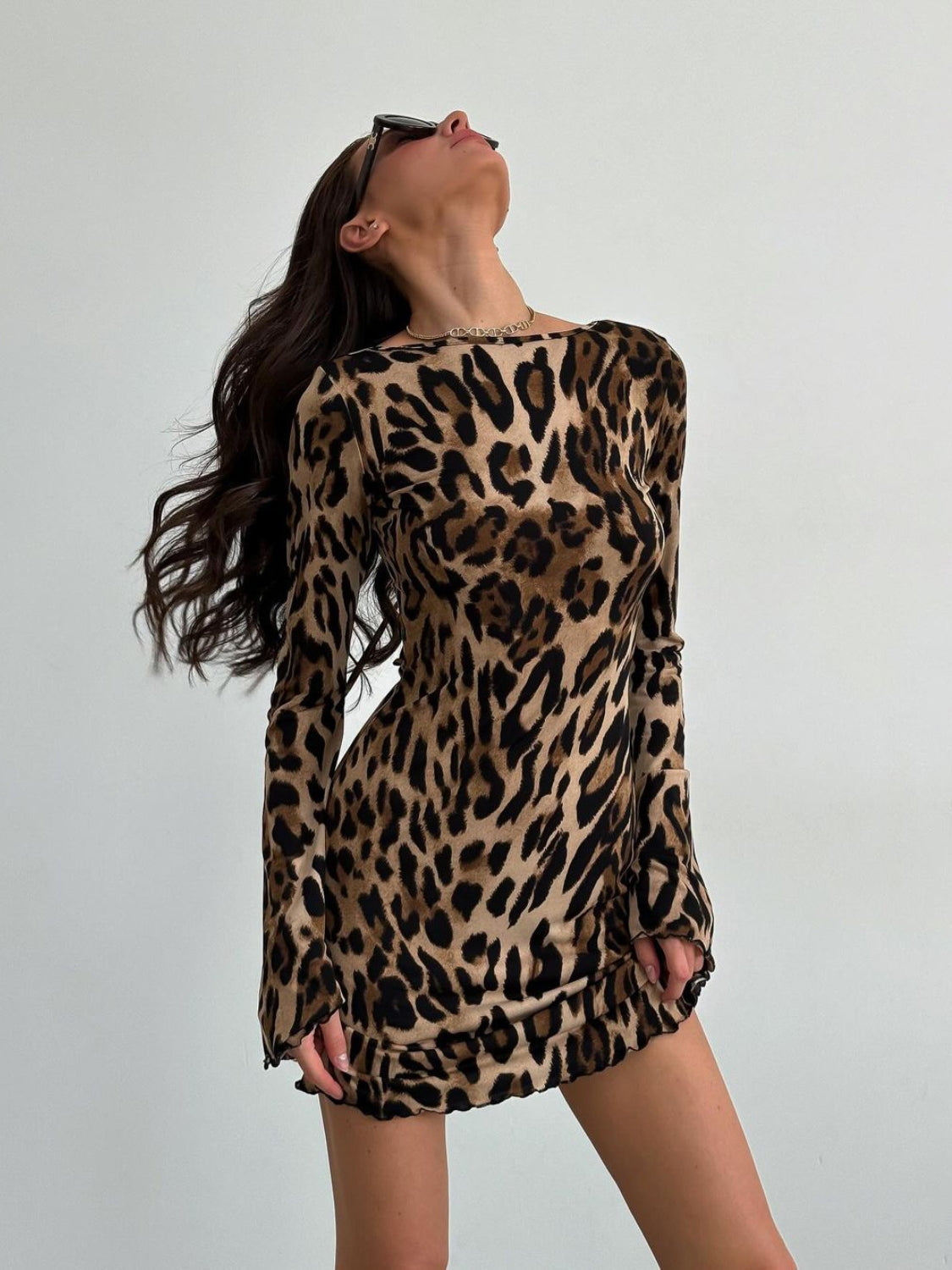 Hazel Blues® |  Leopard Backless Long Sleeve Mini Dress
