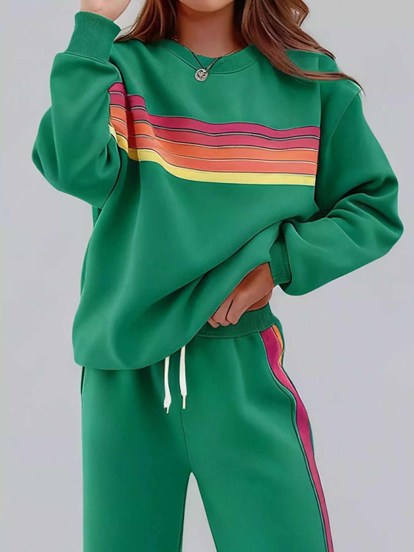 Hazel Blues® |  Striped Round Neck Sweatshirt and Pants Set