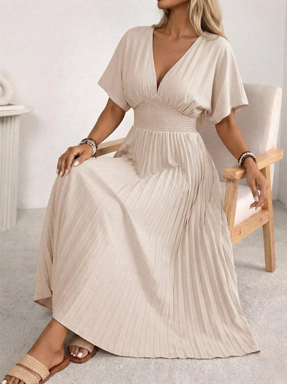 Hazel Blues® |  Pleated V-Neck Midi Dress