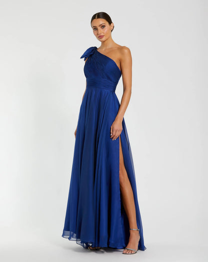 Pleated One Shoulder Chiffon Gown
