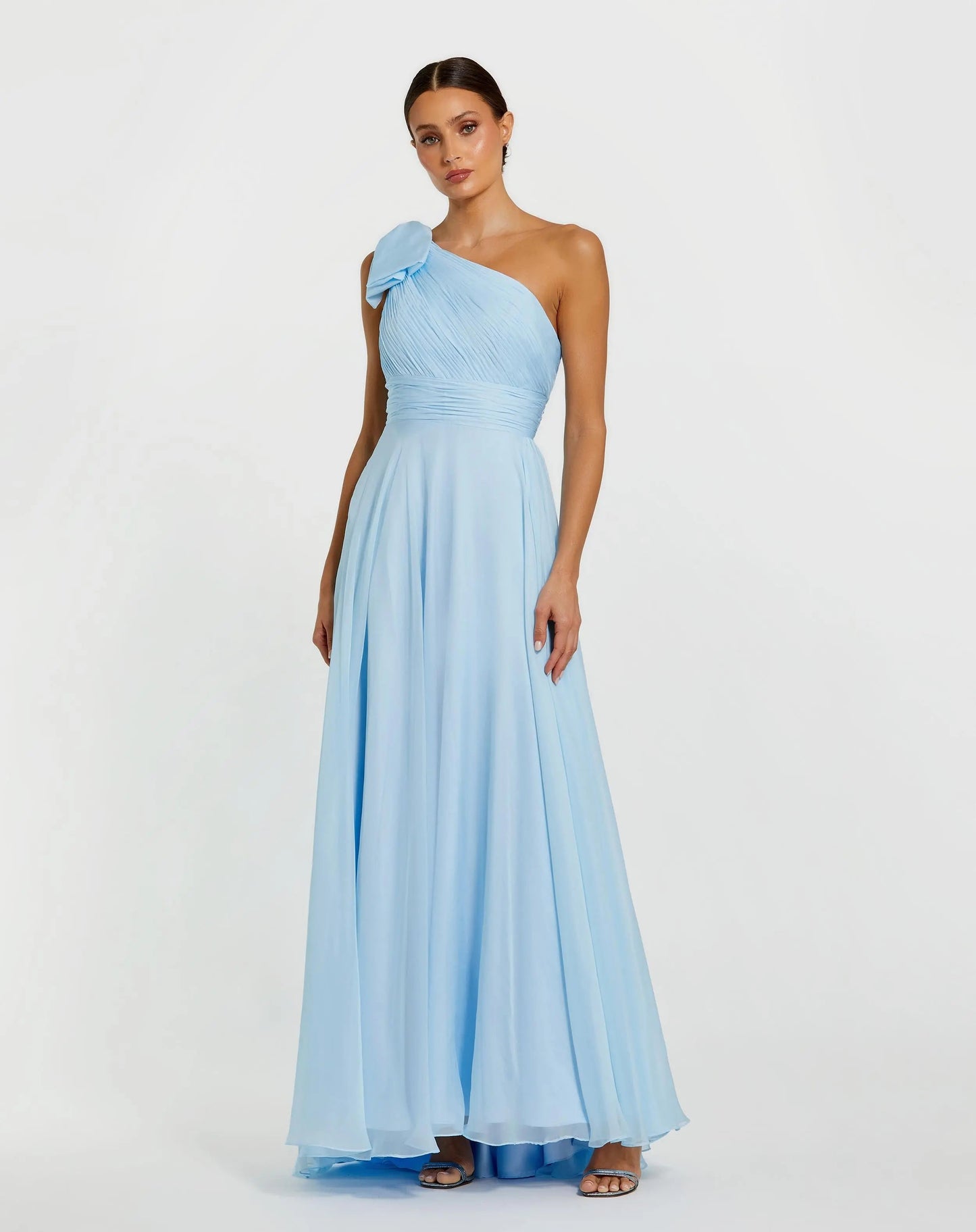 Pleated One Shoulder Chiffon Gown