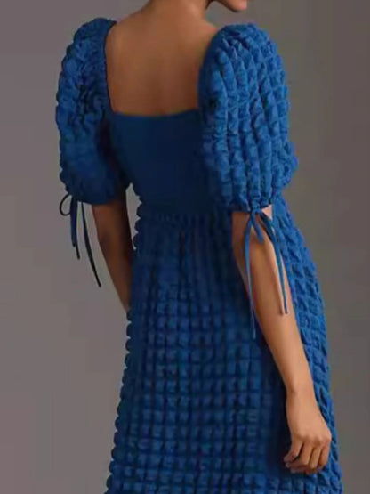 Hazel Blues® |  Textured Sweetheart Neck Short Sleeve Dress
