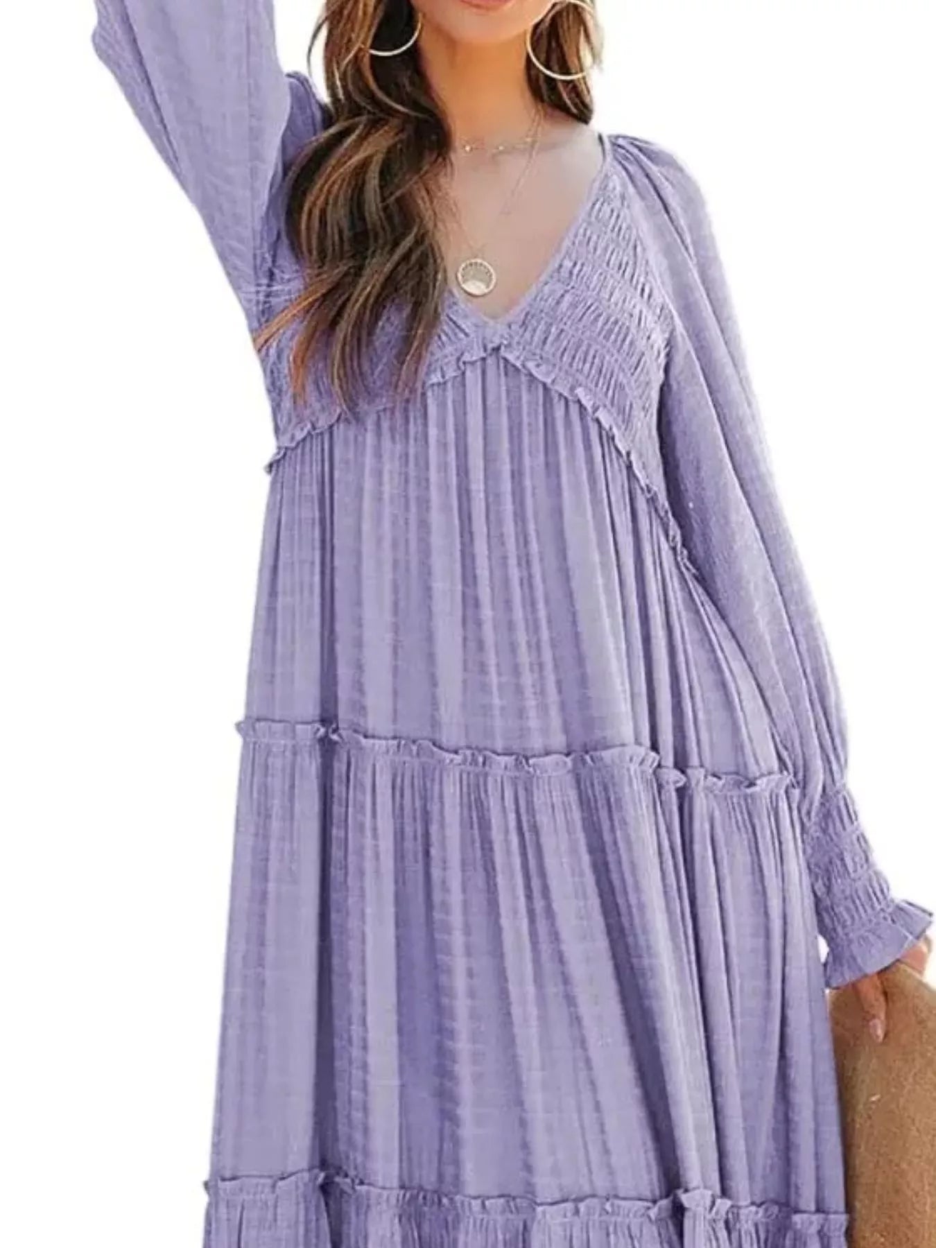 Hazel Blues® |  V-Neck Long Sleeve Tiered Maxi Dress