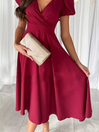 Hazel Blues® |  Surplice Short Sleeve Midi Dress
