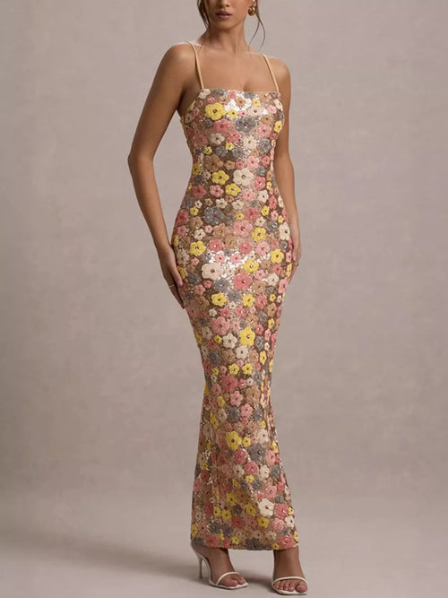 Hazel Blues® |  Floral Sequin Embellished Bodycon Maxi Dress