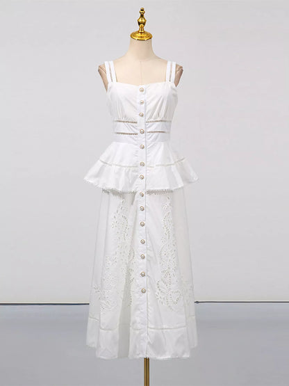 Hazel Blues® |  Sleeveless Eyelet Embroidered Button-Down Midi Dress