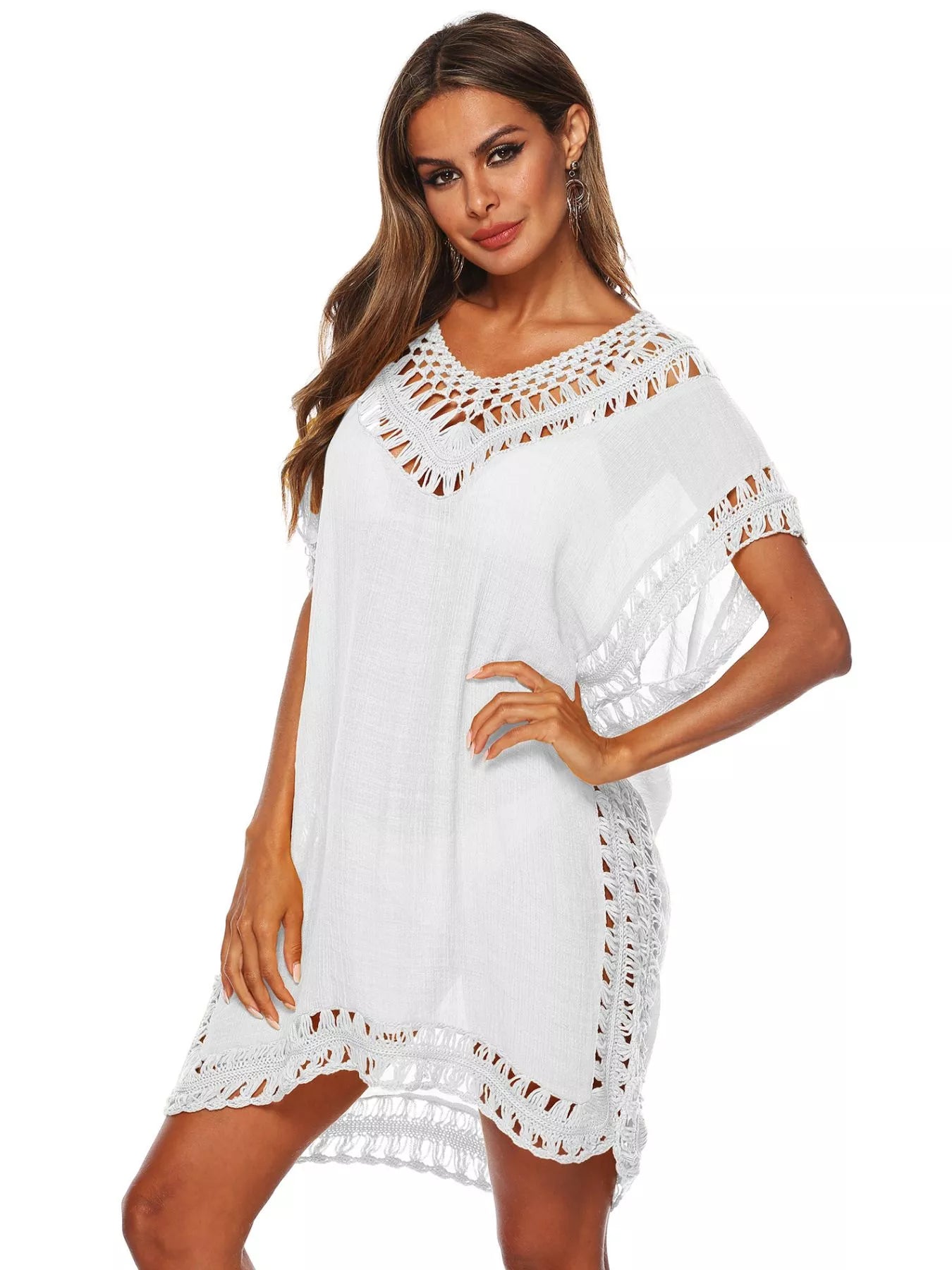 Hazel Blues® | Crochet Trim V-Neck Cover-Up Dress