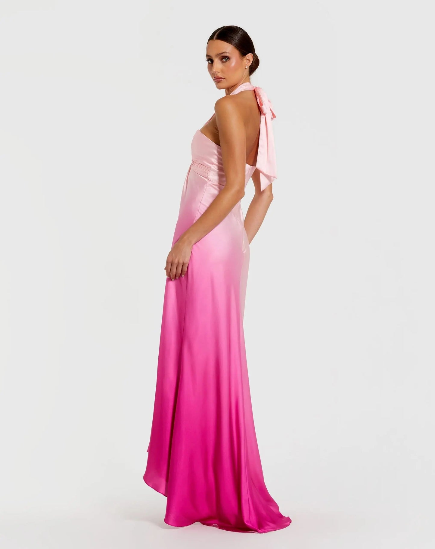 Pink Charmeuse Tie Halter Neck Ombre Gown