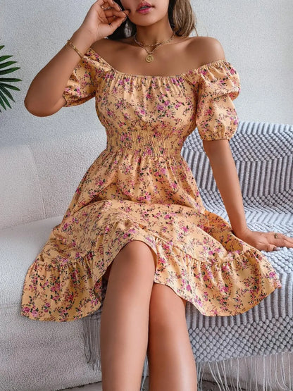 Hazel Blues® |  Ruffled Hem Floral Puff Sleeve Dress