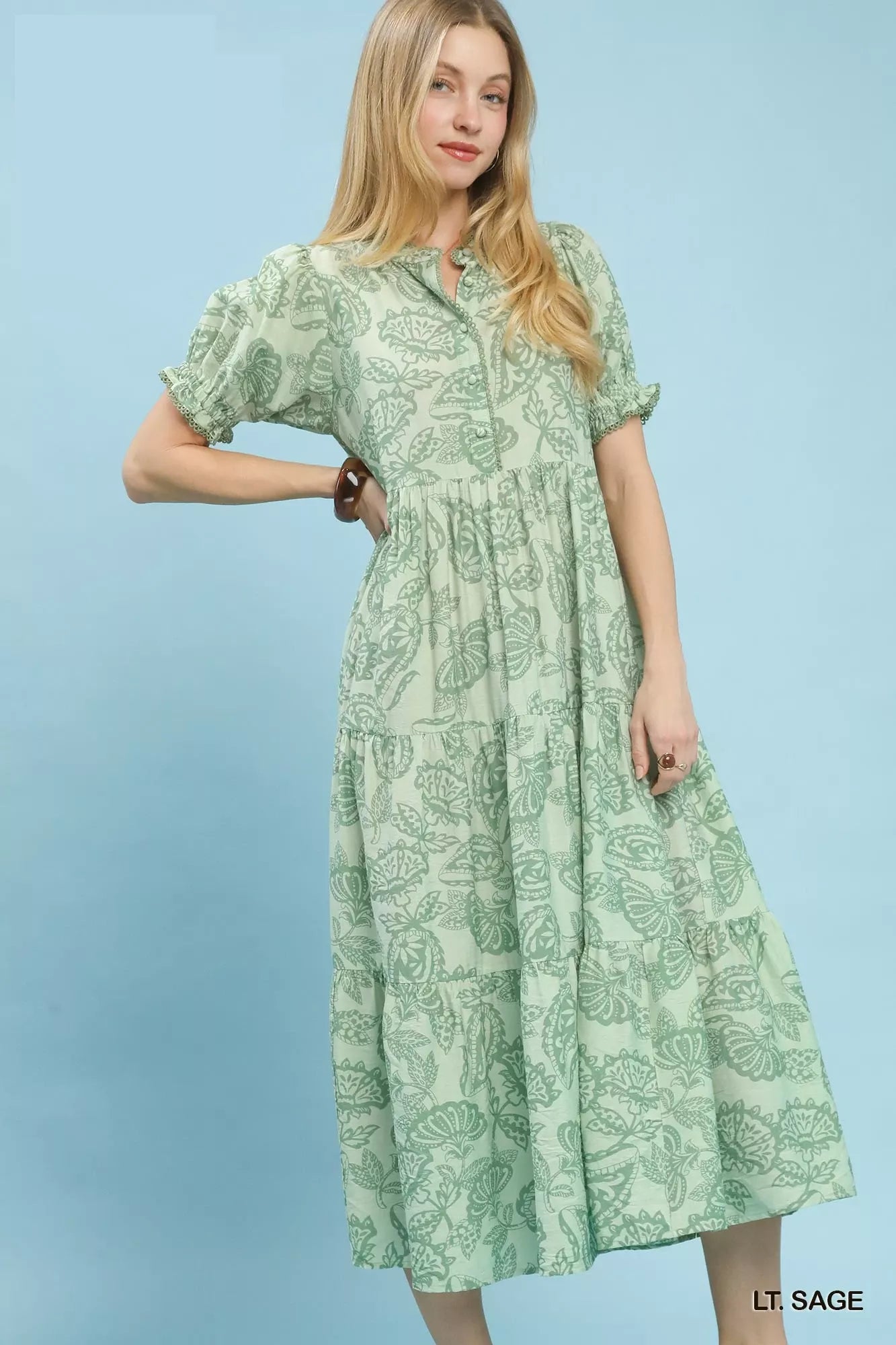 Hazel Blues® |  Umgee Paisley Print Tiered Midi Dress