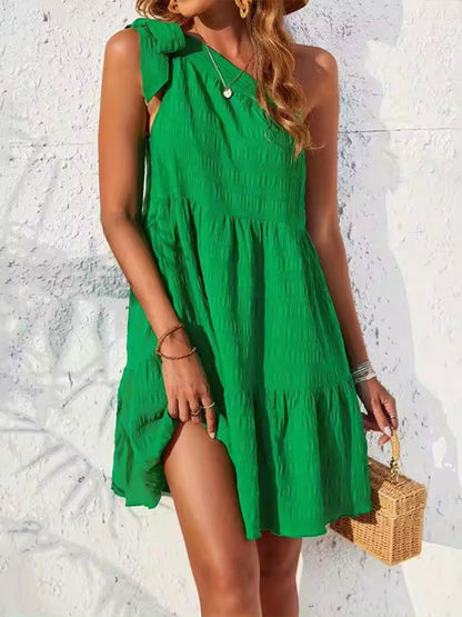 Hazel Blues® |  Textured Tied Single Shoulder Mini Dress