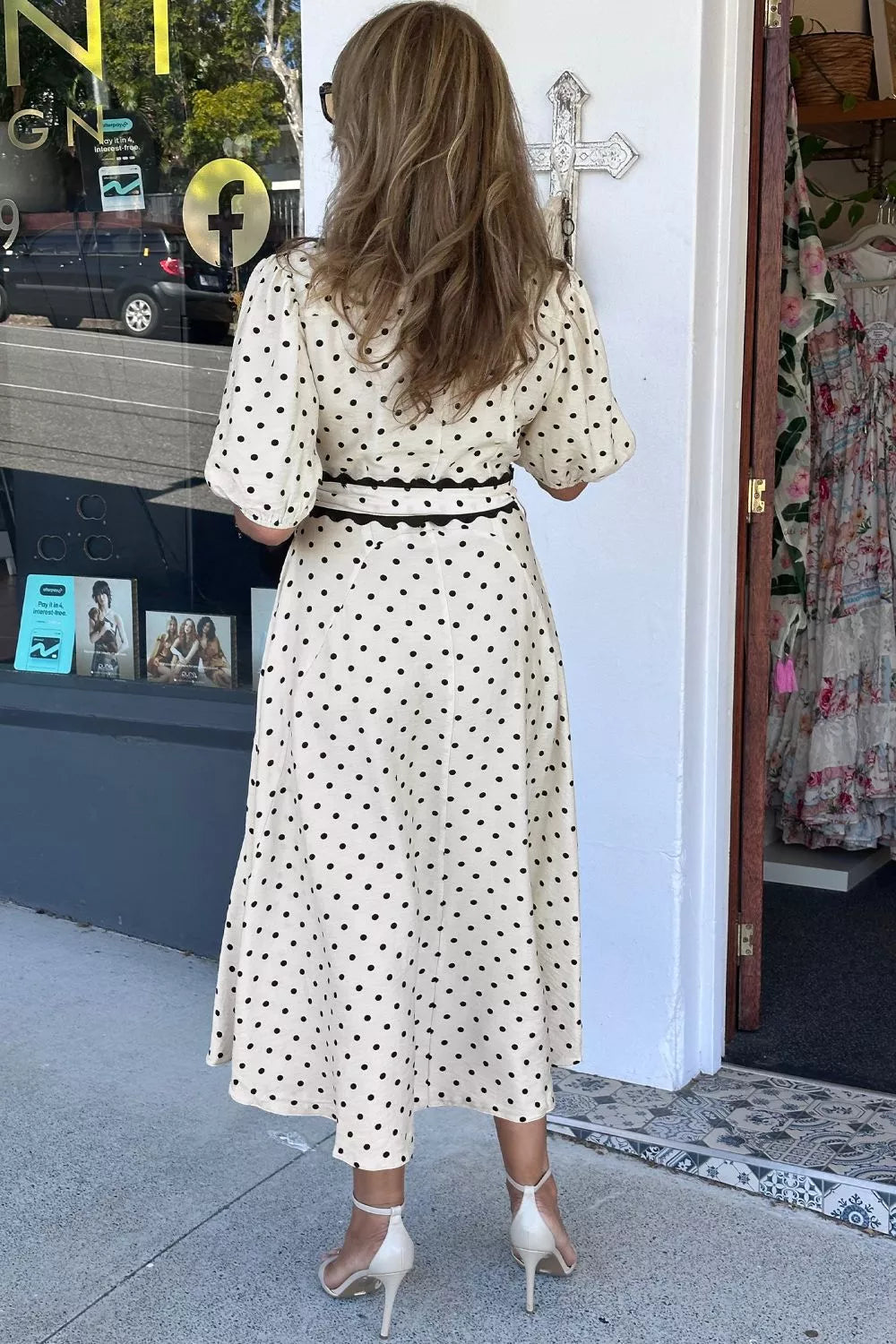 Hazel Blues® |  Polka Dot Half Sleeve Midi Dress