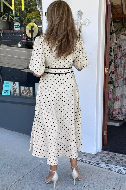 Hazel Blues® |  Polka Dot Half Sleeve Midi Dress