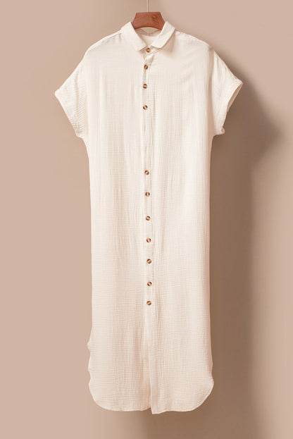 Hazel Blues® |  Apricot Crinkled Buttons Maxi Beach Dress with Slits