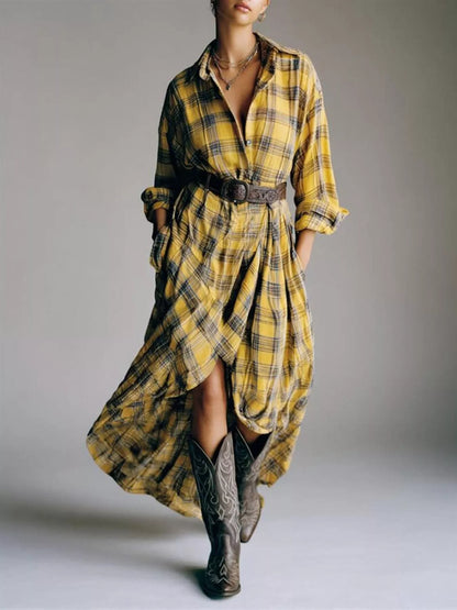 Hazel Blues® | Plaid High-Low Long Sleeve Shirt Dress
