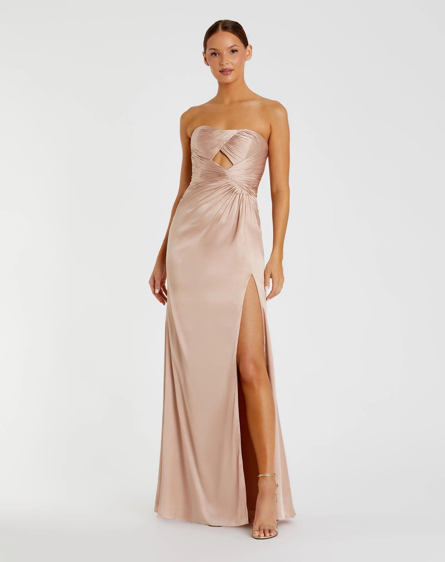 Pink Strapless Charmeuse Gown With Cutout Detail