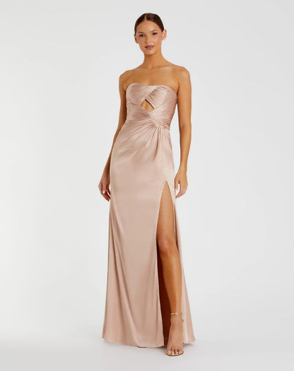 Pink Strapless Charmeuse Gown With Cutout Detail