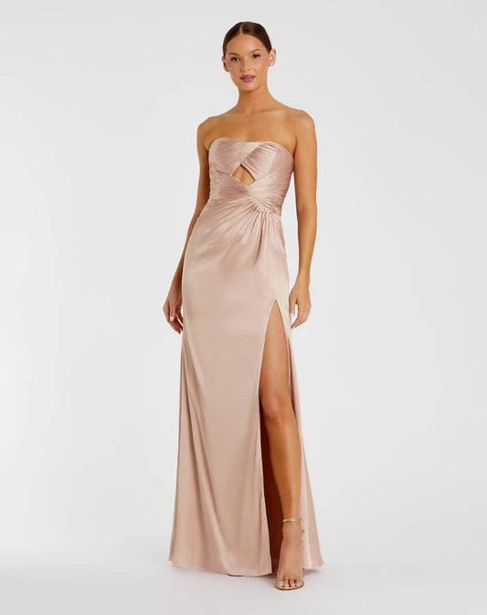 Pink Strapless Charmeuse Gown With Cutout Detail