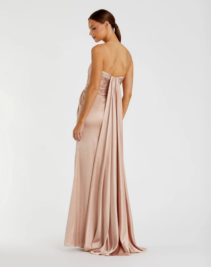 Pink Strapless Charmeuse Gown With Cutout Detail