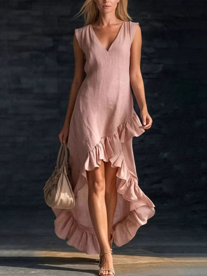 Hazel Blues® |  Sleeveless V-Neck Ruffle Hem High-Low Dress