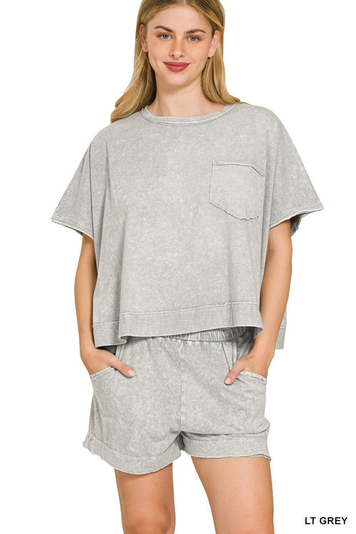 Hazel Blues® |  Zenana Halo Snow Washed Boxy Top & Shorts Set
