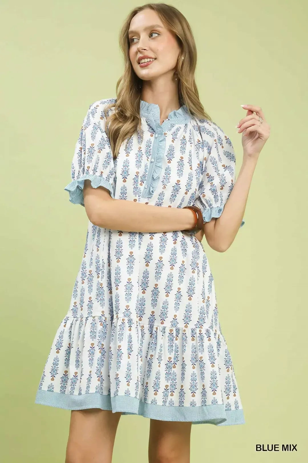 Hazel Blues® |  Umgee Striped Trim Floral Tiered Mini Dress