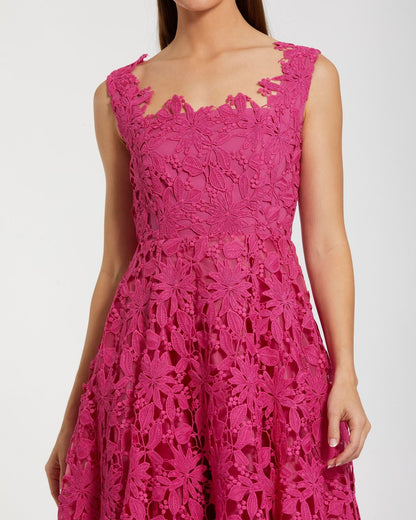 Pink Sleeveless Embroidered Lace A Line Midi Dress