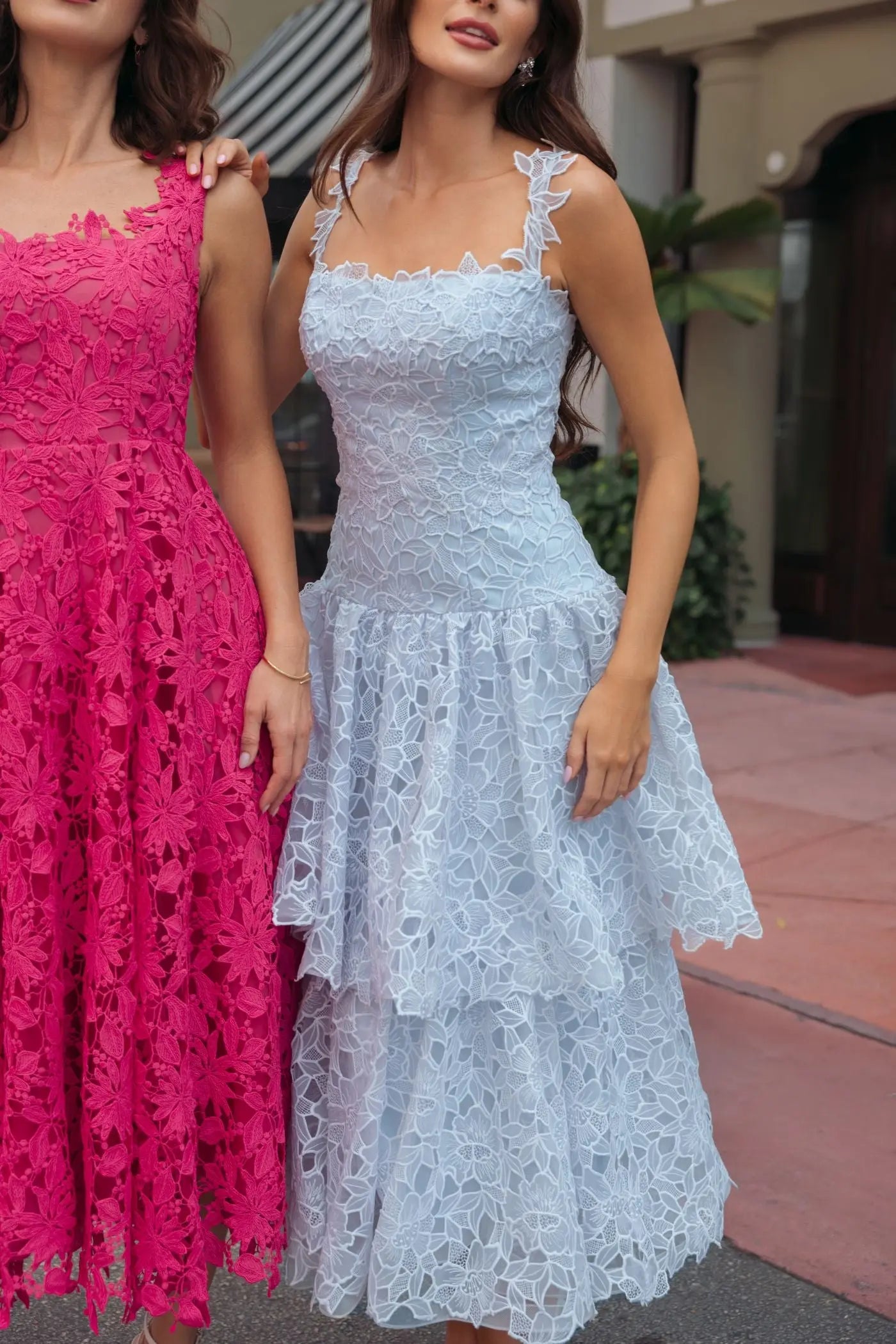 Pink Sleeveless Embroidered Lace A Line Midi Dress