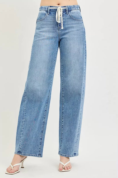 Hazel Blues® |  RISEN Relaxed Fit Drawstring Waist Jeans