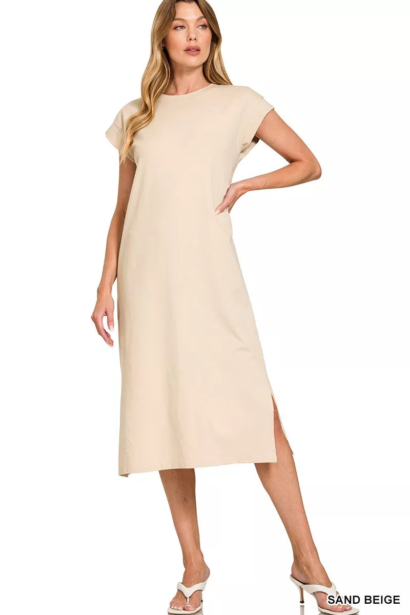 Hazel Blues® |  Zenana Round Neck Side Slit Midi Dress
