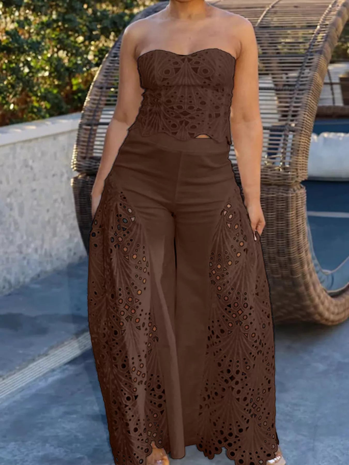 Hazel Blues® |  Hollow-Out Tube Top and Pants Two-Piece Set