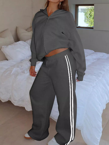 Hazel Blues® |  Zip Up Hoodie and Striped Pants Set