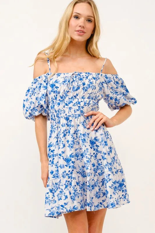 Hazel Blues® |  And The Why Off Shoulder Bubble Sleeve Dress