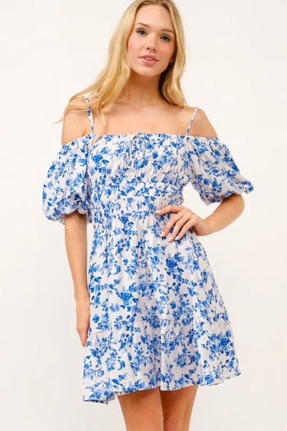 Hazel Blues® |  And The Why Off Shoulder Bubble Sleeve Dress