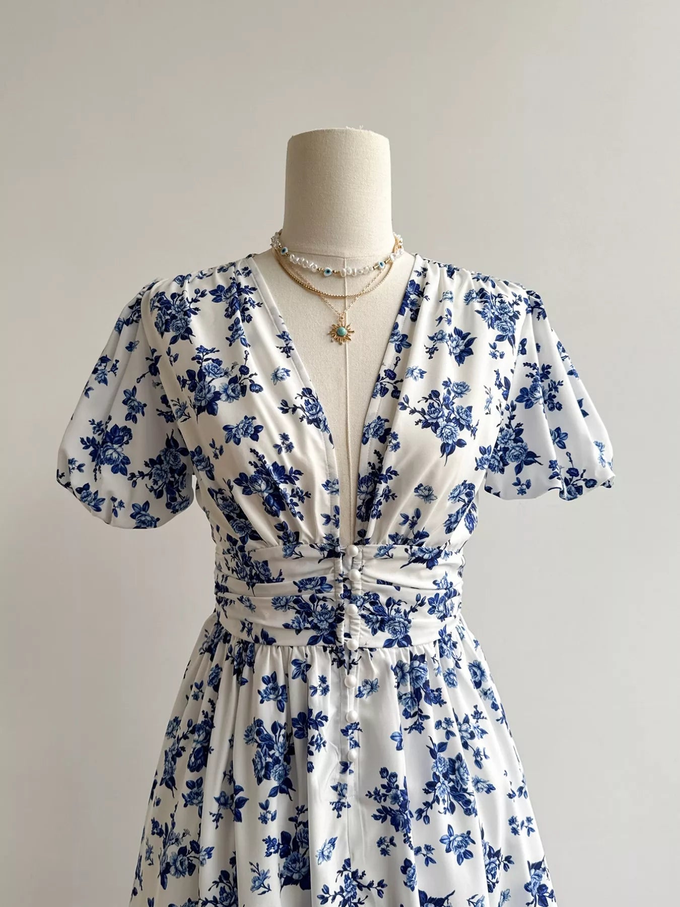 Hazel Blues® |  Floral Print V-Neck Puff Sleeve Dress