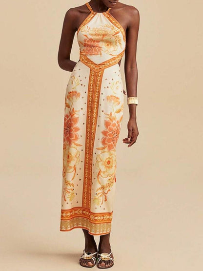 Hazel Blues® |  Floral Print Halter Neck Maxi Dress