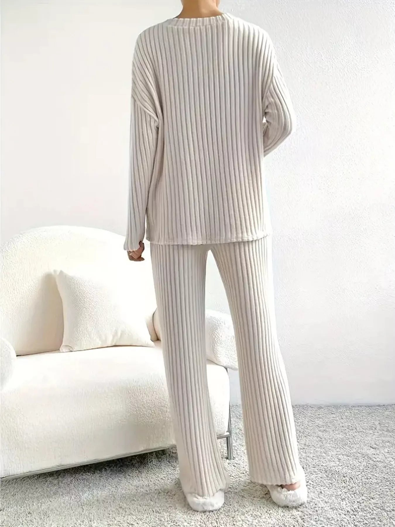 Hazel Blues® |  Ribbed Knit V-Neck Top and Pants Set