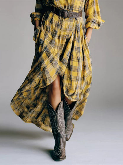 Hazel Blues® | Plaid High-Low Long Sleeve Shirt Dress
