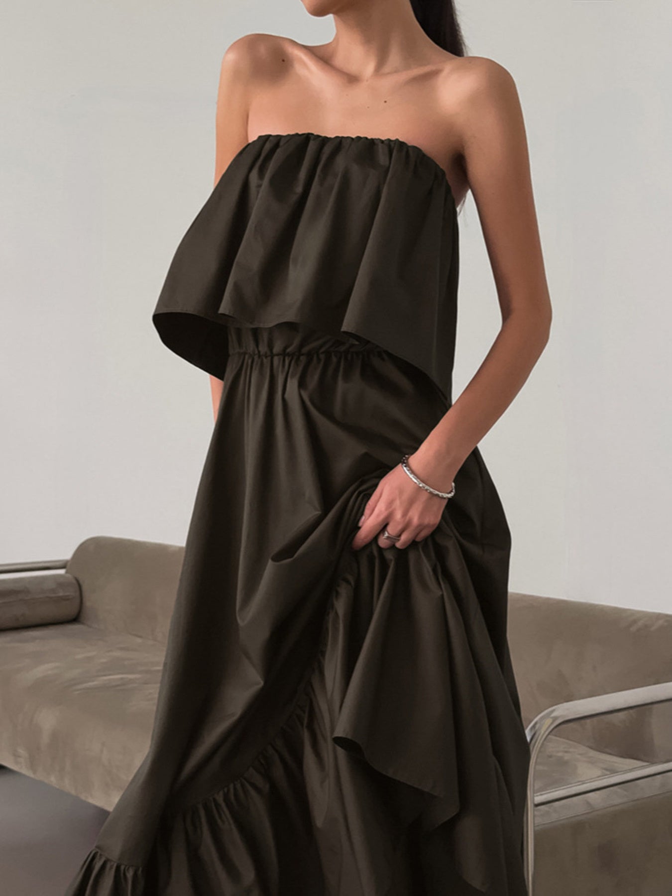 Hazel Blues® |  Off-Shoulder Ruffle Hem Maxi Dress
