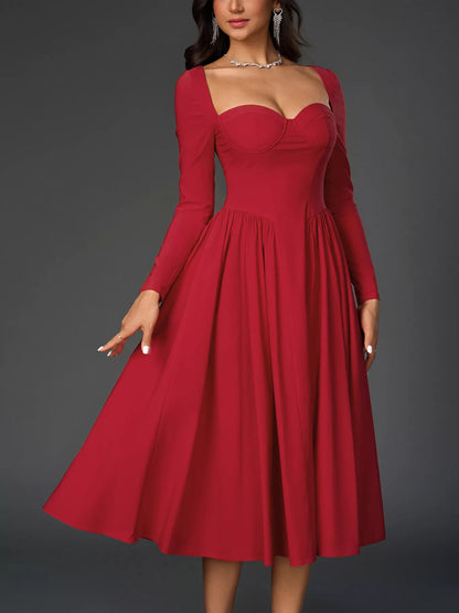 Hazel Blues® |  Sweetheart Neckline Long Sleeve A-Line Midi Dress