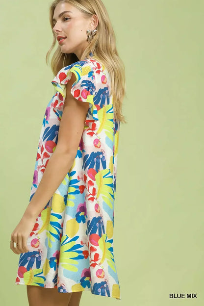 Hazel Blues® |  Umgee Ruffled Botanical Print Mini Dress