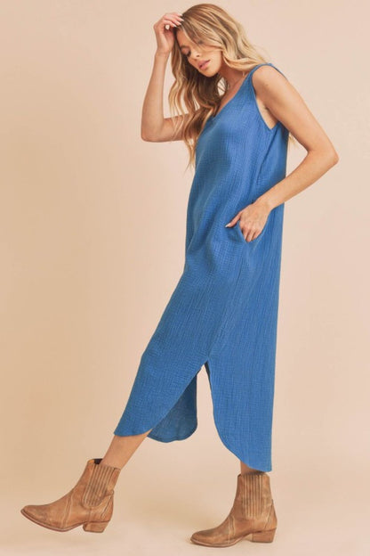 Hazel Blues® |  Aemi + Co Round Neck Midi Tank Dress with Pockets