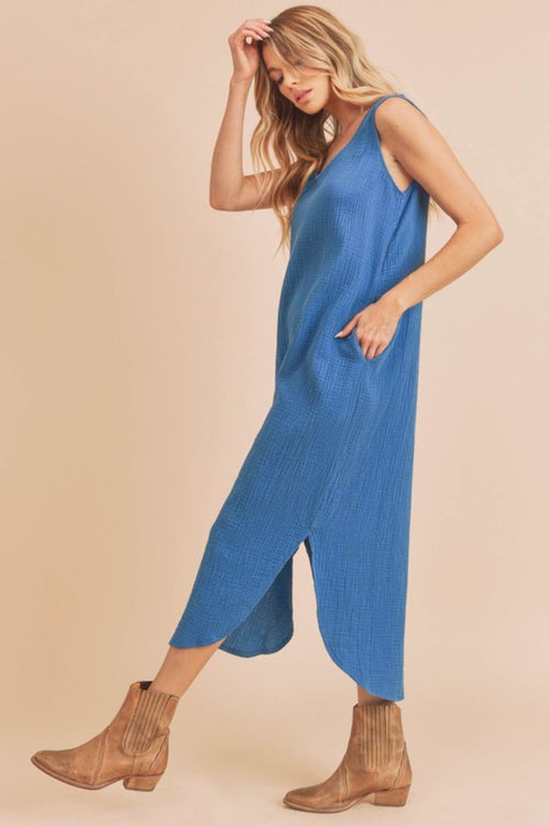 Hazel Blues® |  Aemi + Co Round Neck Midi Tank Dress with Pockets